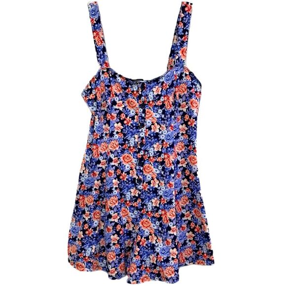 FOREVER 21 ROMPER WOMEN’S LARGE PINK BLUE FLORAL SUMMER STRAPS. - Picture 1 of 14